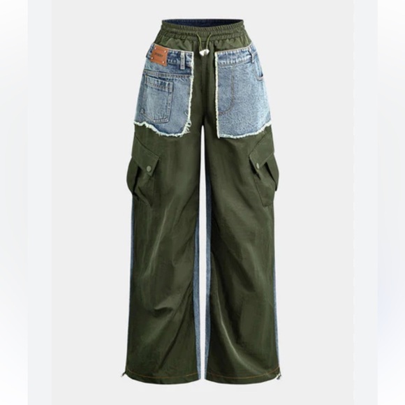 Micas NWT PENNY Cargo Pants with denim Patchwork Size L - Picture 3 of 5